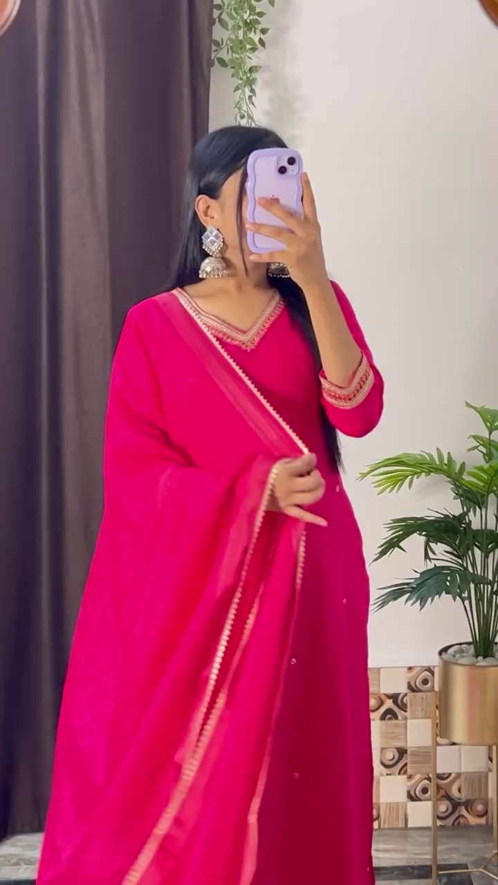 Elegant Magenta Embroidered Kurta Set with Floral Printed Dupatta – 8 Color Variants | Ethnic Wear for Women - Image 11