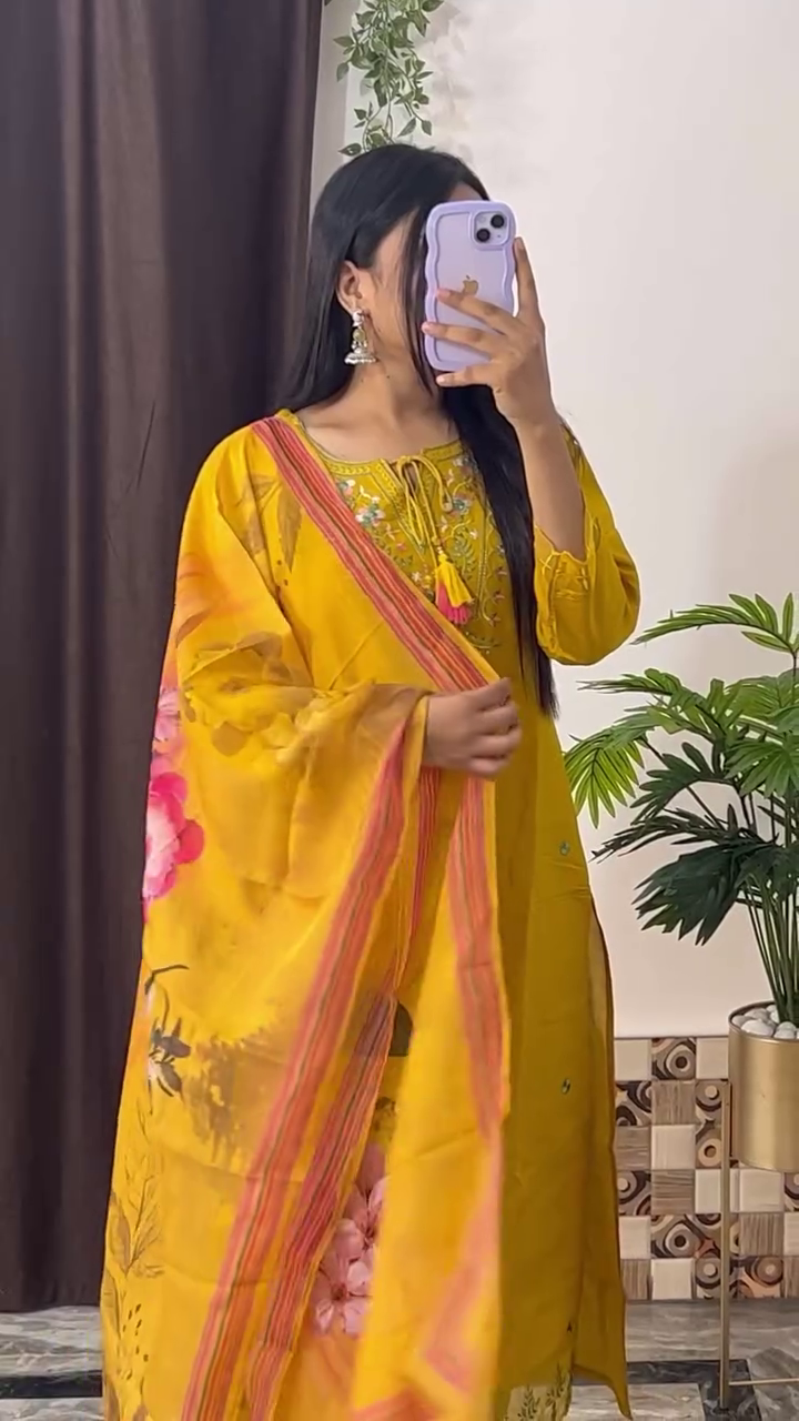 Elegant Magenta Embroidered Kurta Set with Floral Printed Dupatta – 8 Color Variants | Ethnic Wear for Women - Image 4