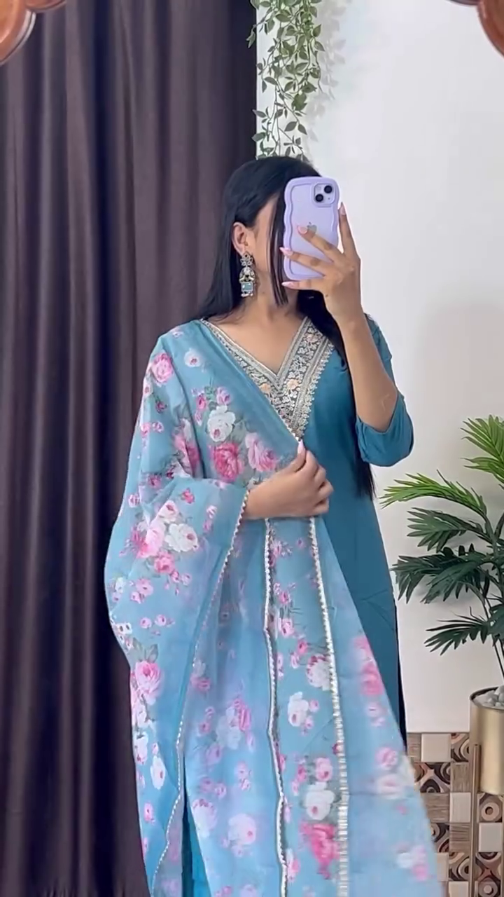 Elegant Magenta Embroidered Kurta Set with Floral Printed Dupatta – 8 Color Variants | Ethnic Wear for Women - Image 5