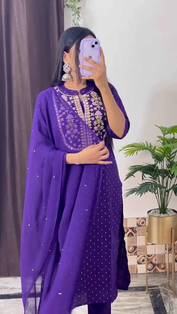 Elegant Magenta Embroidered Kurta Set with Floral Printed Dupatta – 8 Color Variants | Ethnic Wear for Women - Image 8