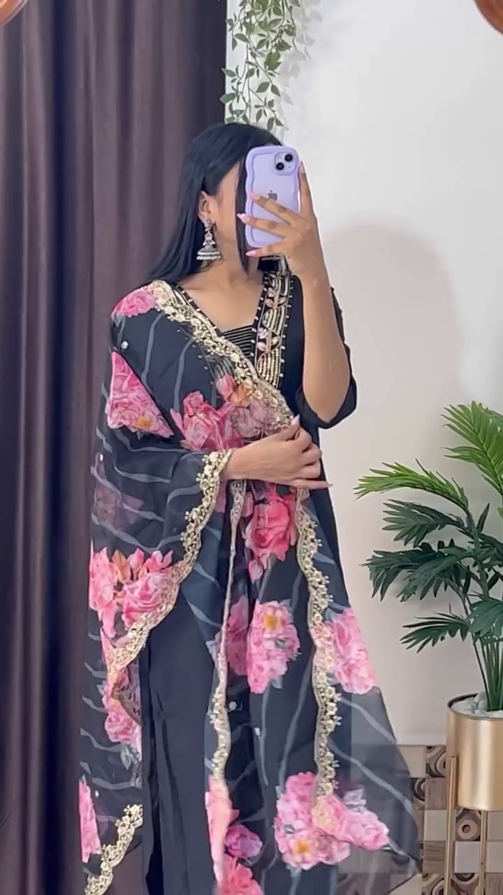 Elegant Magenta Embroidered Kurta Set with Floral Printed Dupatta – 8 Color Variants | Ethnic Wear for Women - Image 9