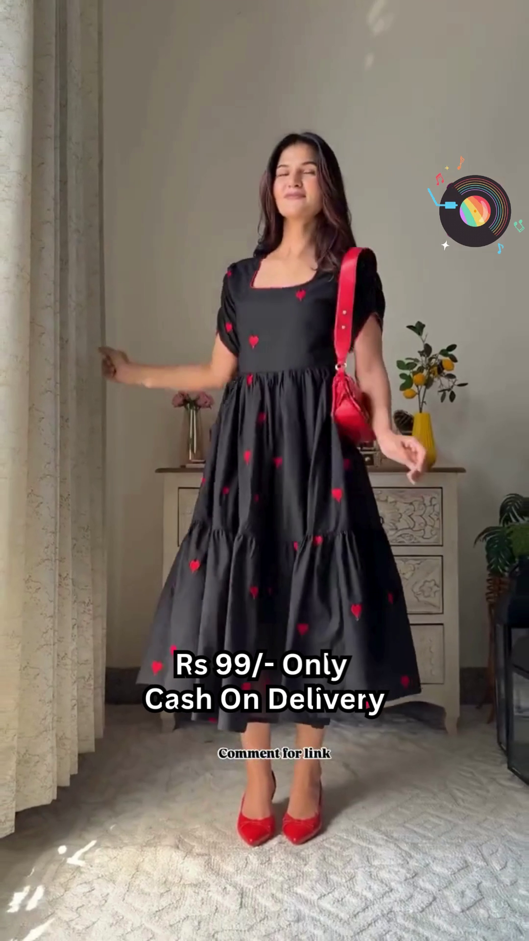 Trendy Sky Blue Cotton Frock Dress with Palm Tree Print – Rs.99 Only | 6 Color Options | Cash on Delivery - Image 4