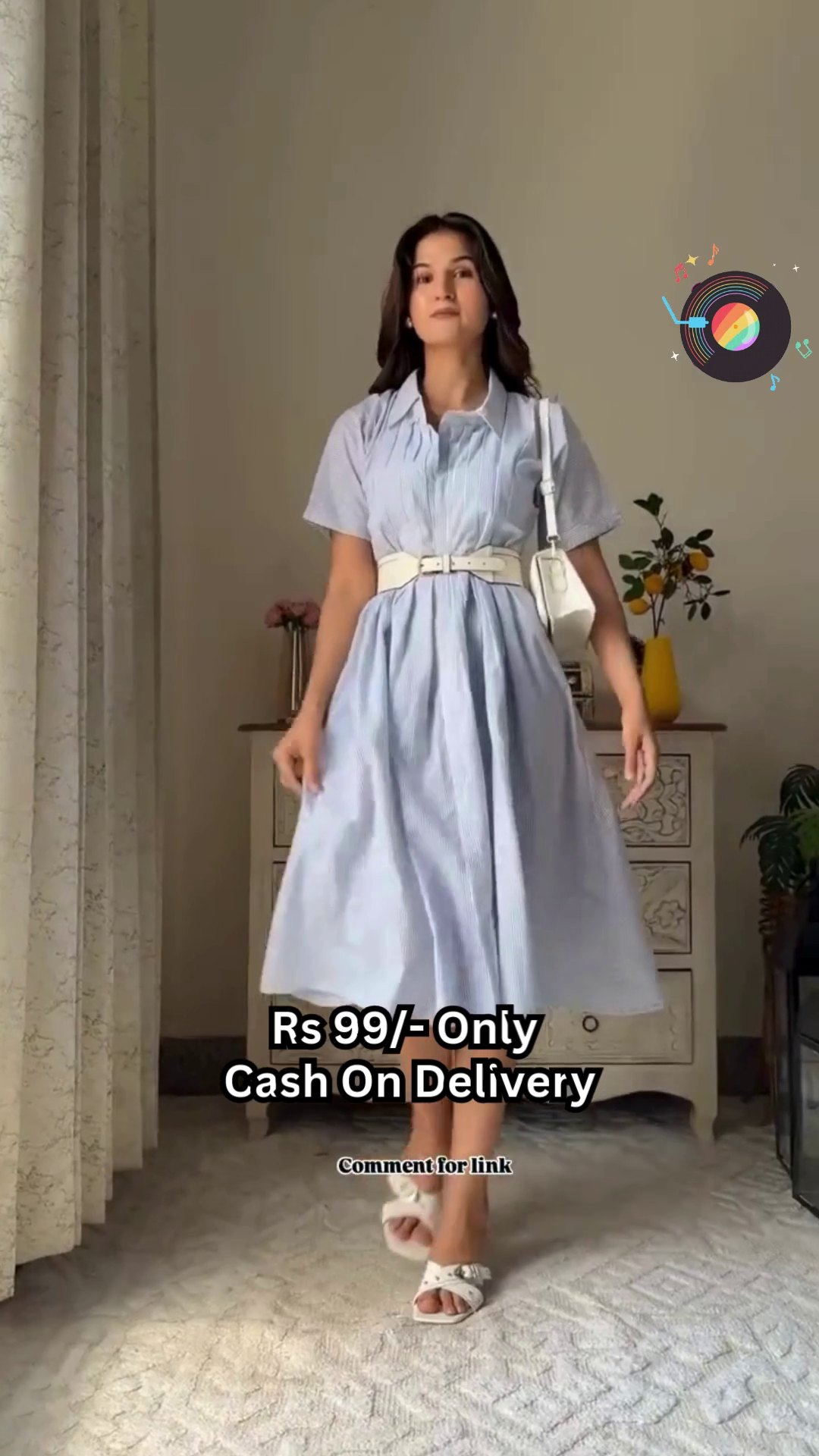 Trendy Sky Blue Cotton Frock Dress with Palm Tree Print – Rs.99 Only | 6 Color Options | Cash on Delivery - Image 5