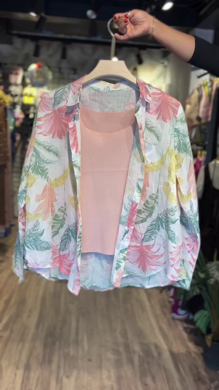 Trendy Pastel Patchwork Sheer Shirt with Inner Camisole – Boho Chic Style | Lightweight Summer Layer - Image 3