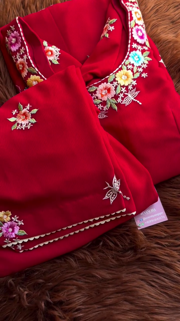 Elegant Red Embroidered Suit Set – Floral Threadwork | Festive & Ethnic Wear