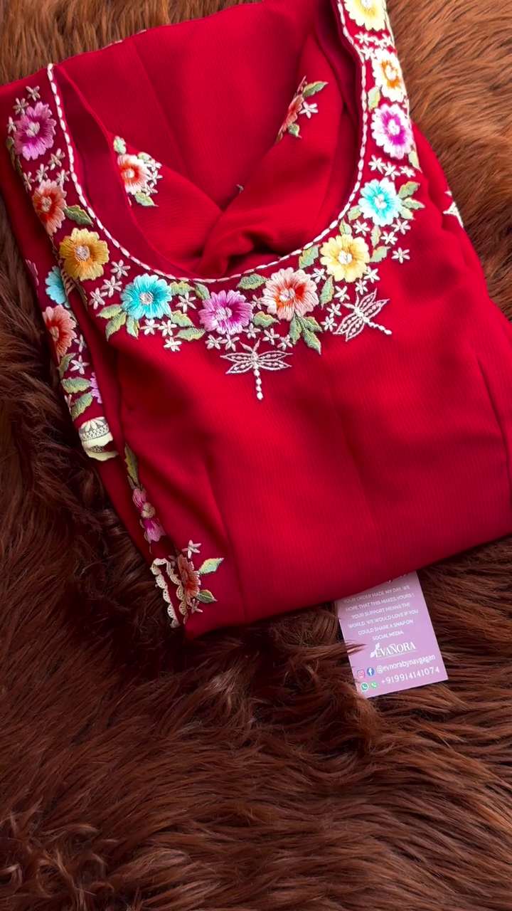 Elegant Red Embroidered Suit Set – Floral Threadwork | Festive & Ethnic Wear - Image 2