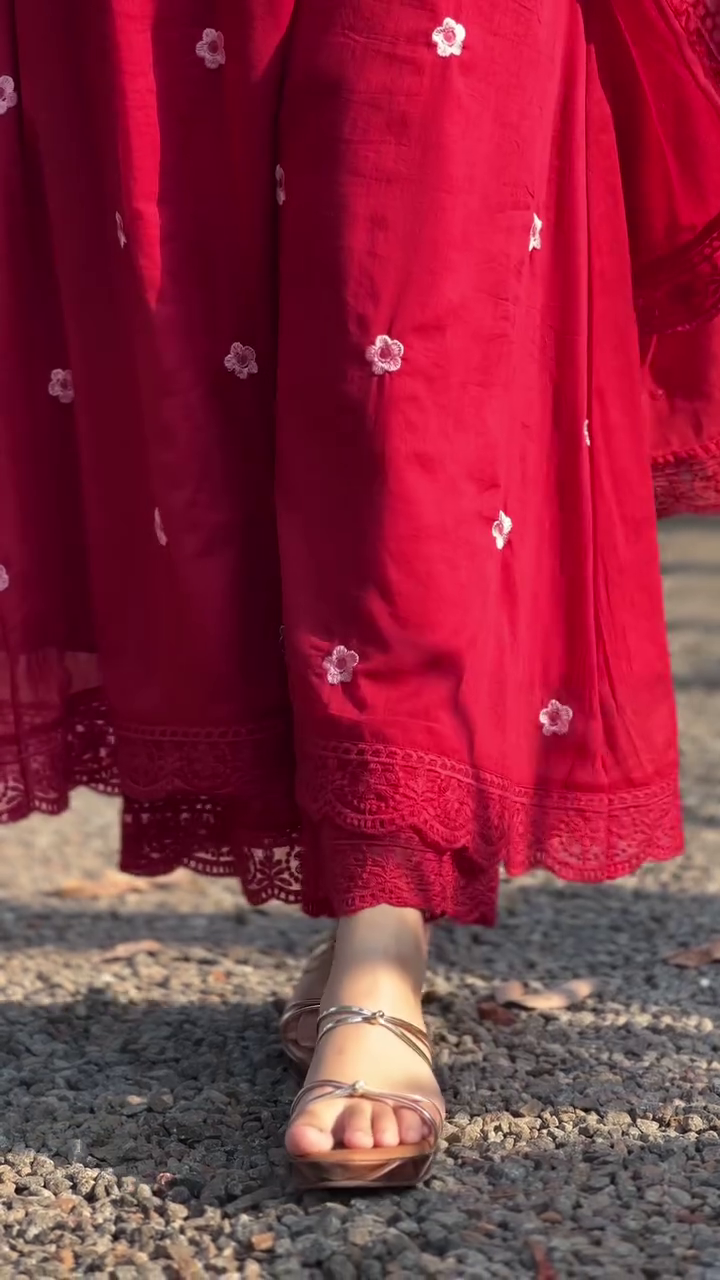 Graceful Red Anarkali Set with Embroidered Dupatta | Ethnic Wear for Women - Image 2