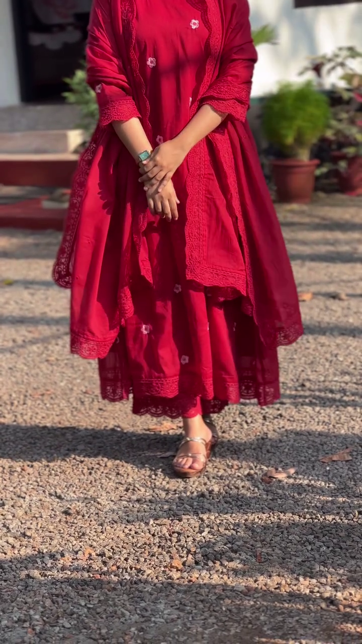 Graceful Red Anarkali Set with Embroidered Dupatta | Ethnic Wear for Women