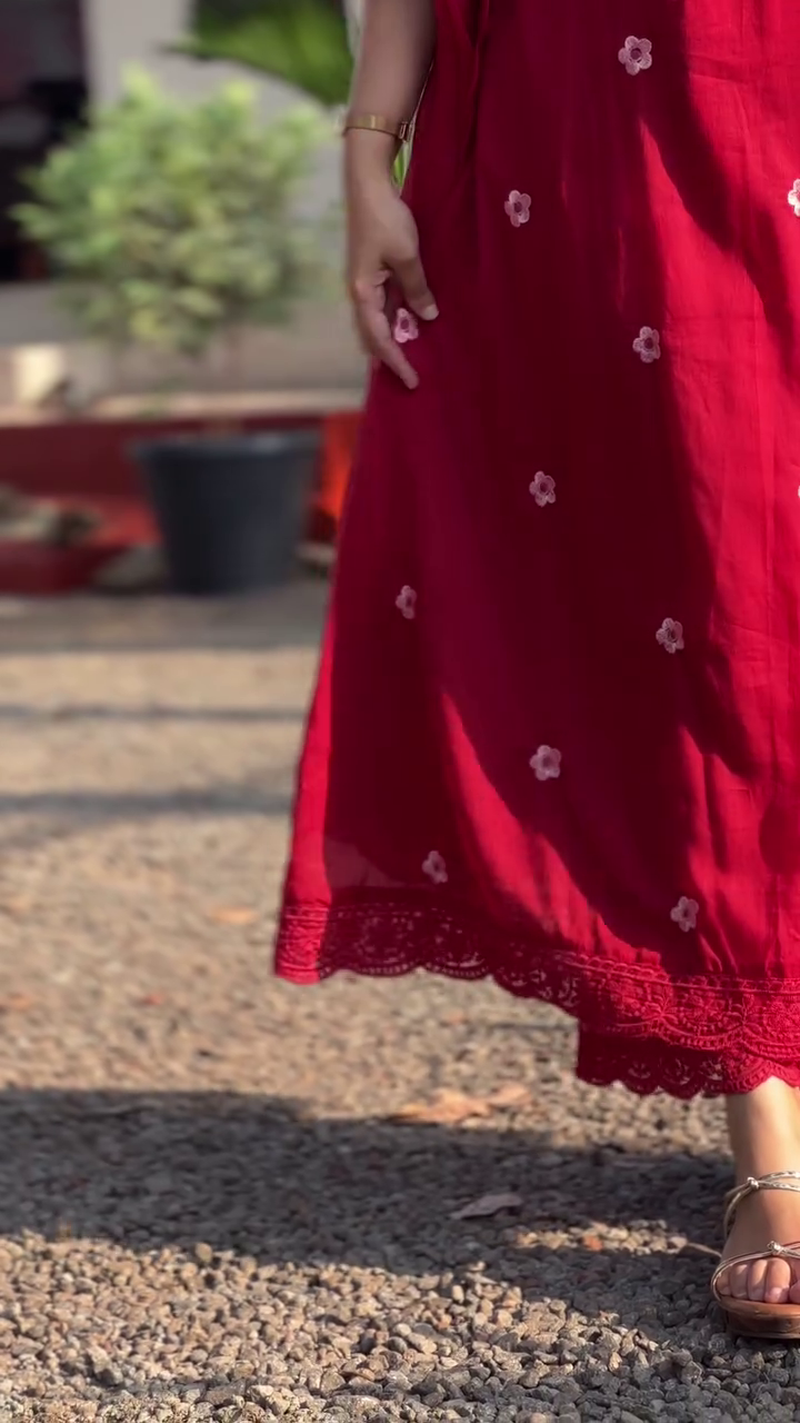 Graceful Red Anarkali Set with Embroidered Dupatta | Ethnic Wear for Women - Image 3