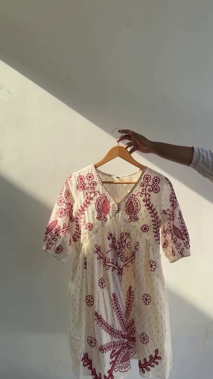 Boho Floral Embroidered Cotton Tunic | Multicolor Ethnic Top for Women