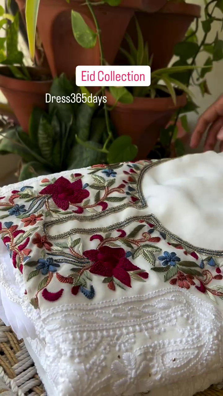 White Chikankari Fabric with Multicolor & Gold Embroidery | Eid Festive Collection by Dress365days - Image 3