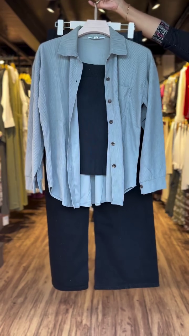 Minimalist Grey Button-Down Shirt with Black Co-Ord Set | Casual Streetwear Outfit