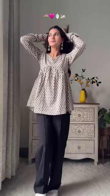 Lime Green Floral Printed Peplum Kurti with White Trousers | Breezy Everyday Ethnic Wear - Image 4