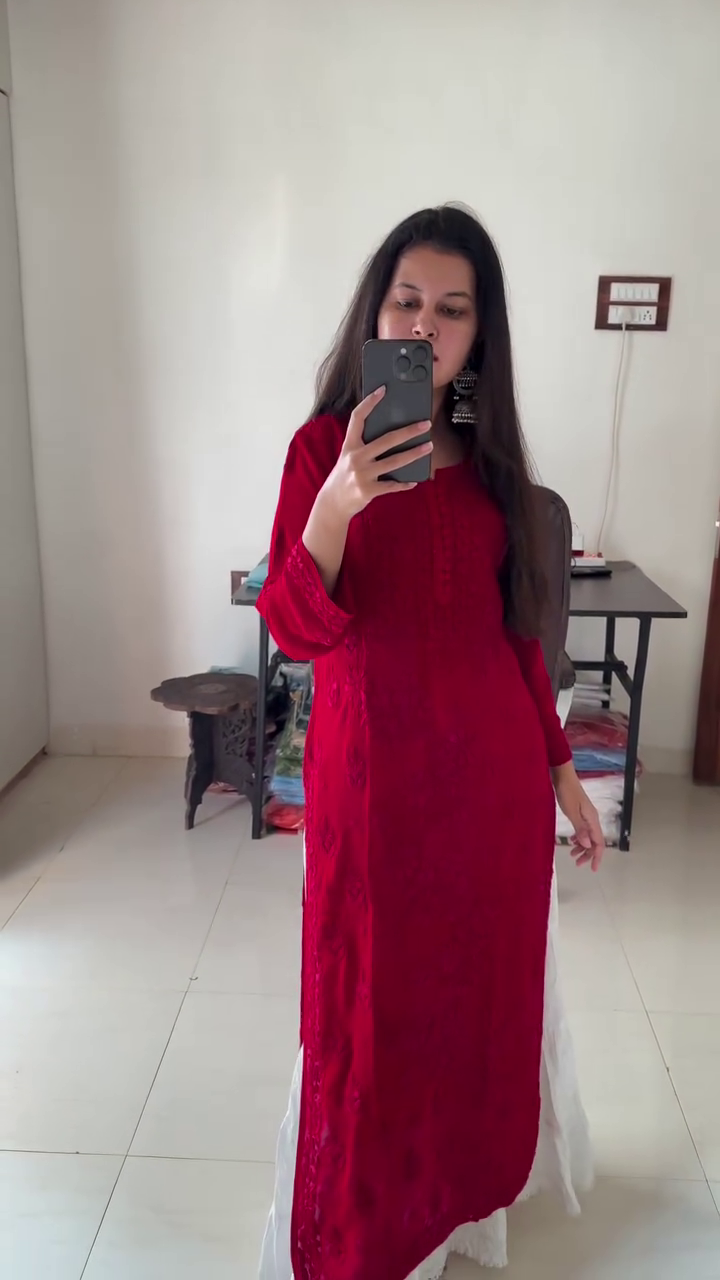 Elegant Ombre Embroidered Kurta – Chikankari-Inspired Design in 4 Shades
