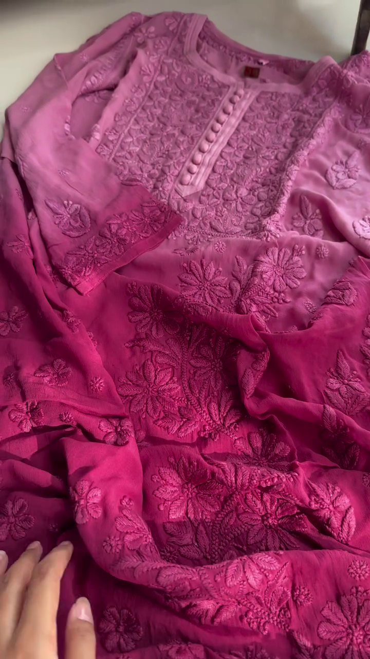 Elegant Ombre Embroidered Kurta – Chikankari-Inspired Design in 4 Shades - Image 3