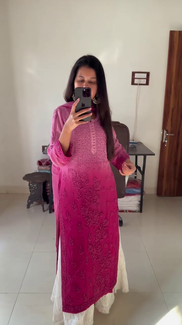 Elegant Ombre Embroidered Kurta – Chikankari-Inspired Design in 4 Shades - Image 5