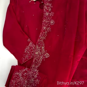 Elegant Red Georgette Suit Set with Hand Embroidery & Net Dupatta | Festive Wear