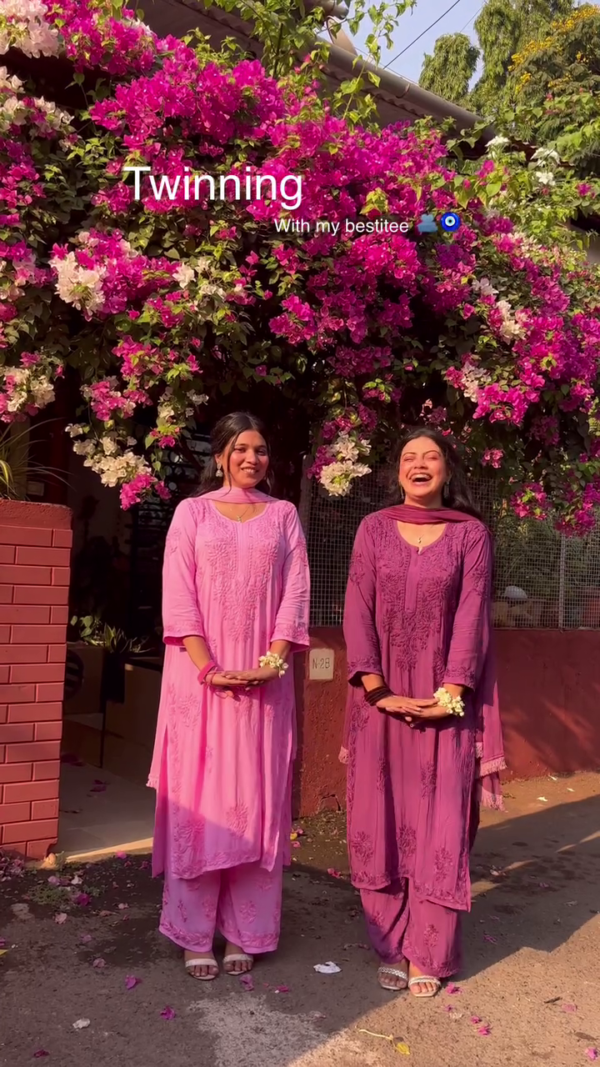 Elegant Twin Embroidered Kurta Sets for Besties – Lavender & Pink Combo