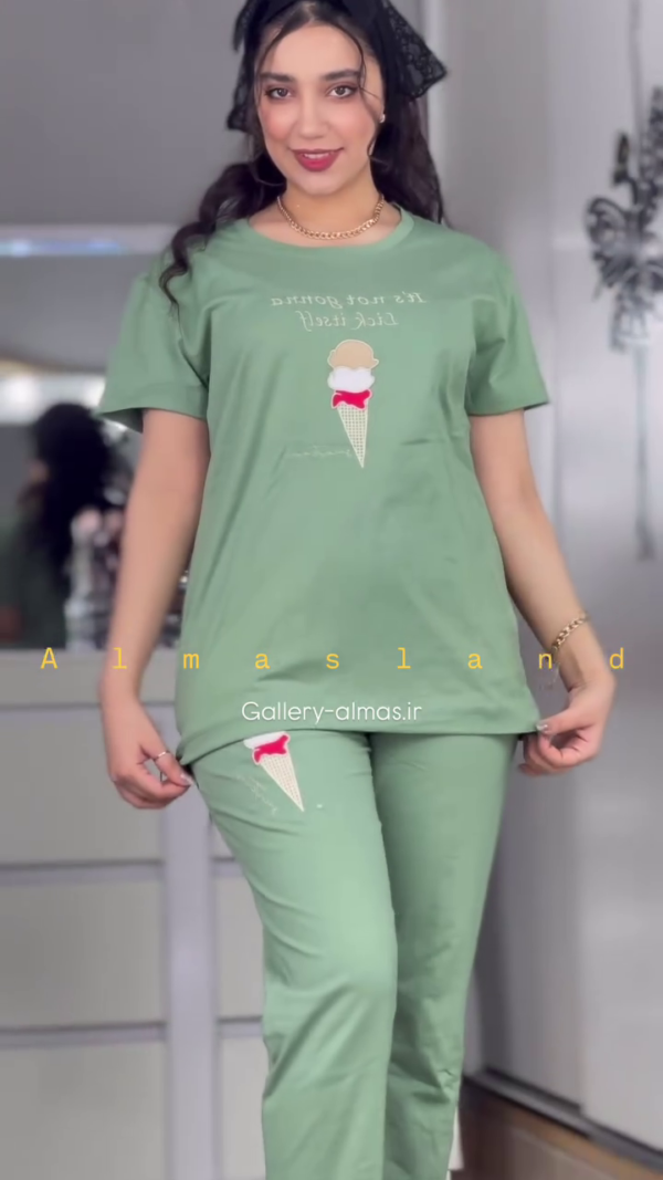 Cute Ice Cream Printed Cotton Pajama Set – 5 Fun Colors - Image 4