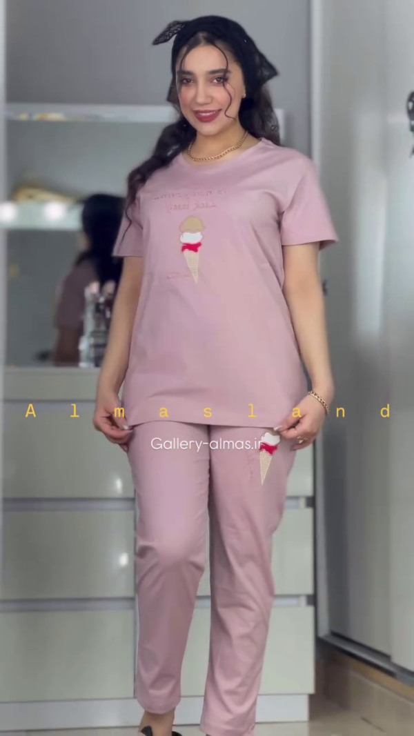 Cute Ice Cream Printed Cotton Pajama Set – 5 Fun Colors - Image 2