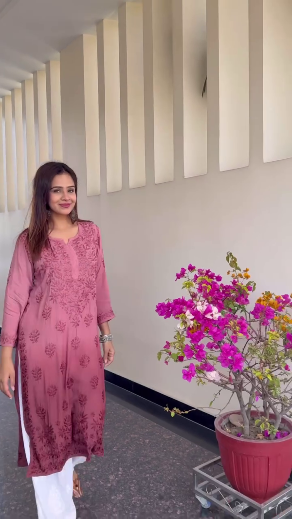 Elegant Sky Blue Ethnic Kurti Set with White Embroidery – Available in 2 Timeless Colors - Image 2
