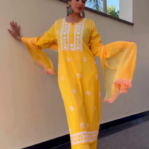 Vibrant Yellow Embroidered Kurti Set with Dupatta – Available in 2 Radiant Colors