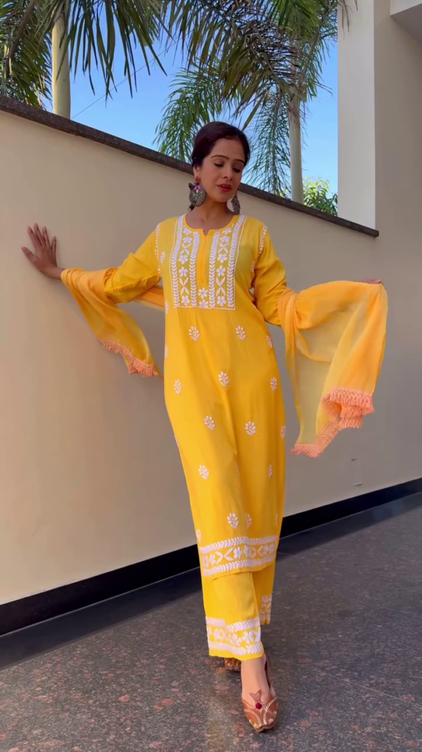 Vibrant Yellow Embroidered Kurti Set with Dupatta – Available in 2 Radiant Colors