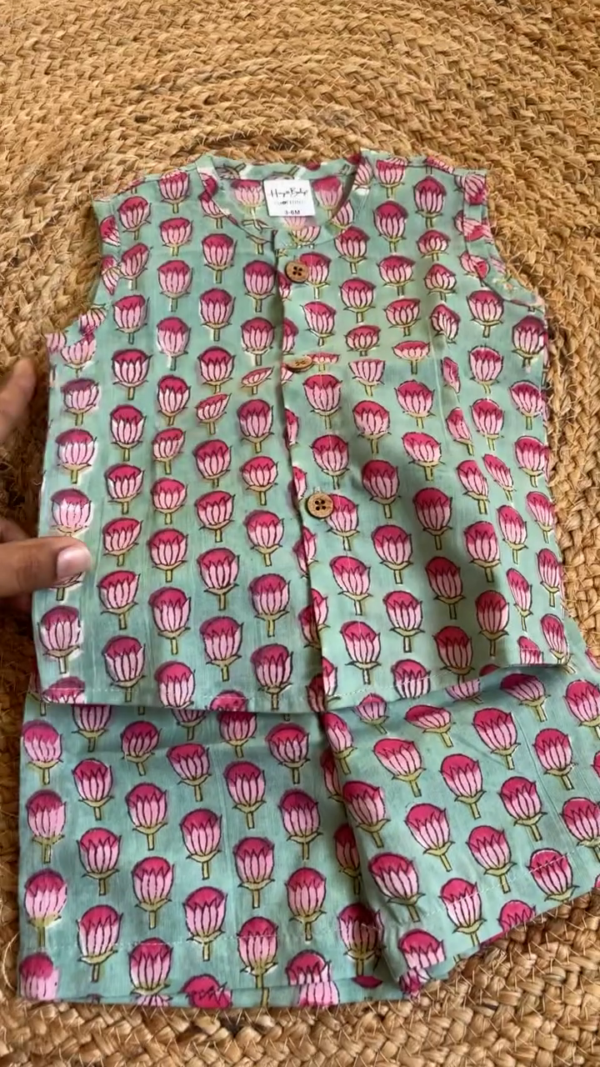 Traditional Hand Block Printed Jabla Set for Babies – 100% Cotton | Available in 10 Colors - Image 9