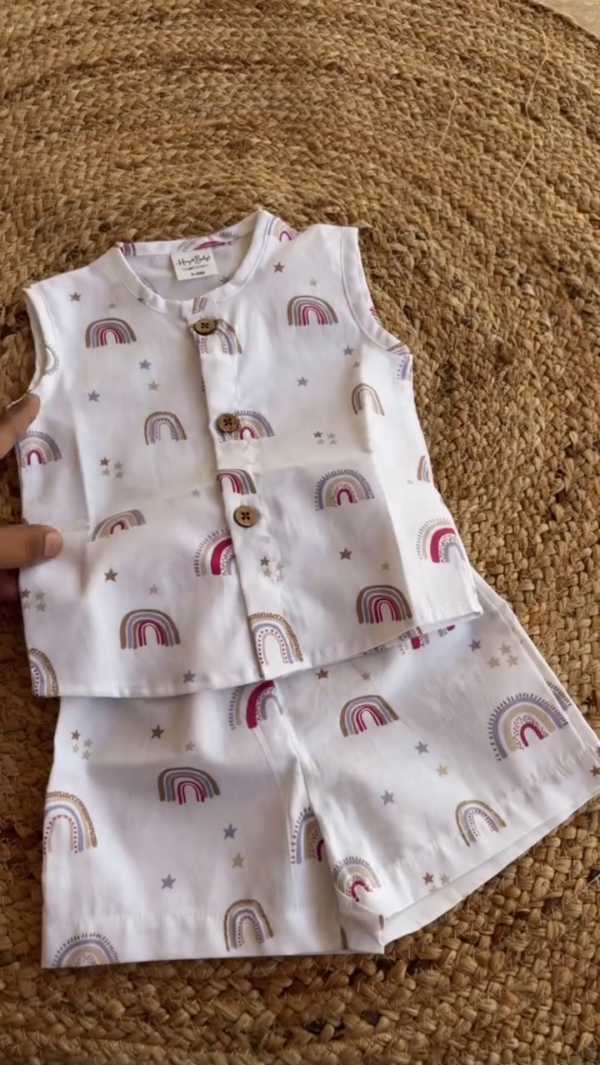 Adorable Rainbow Print Cotton Jabla Set for Babies – Soft & Breathable | 7 Color Options