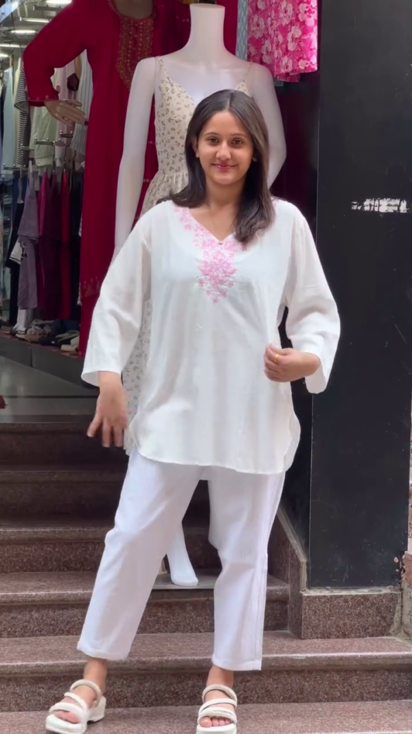 Women's Soft Cotton A-Line Kurti with Embroidery – Light Blue | 3 Color Options - Image 4