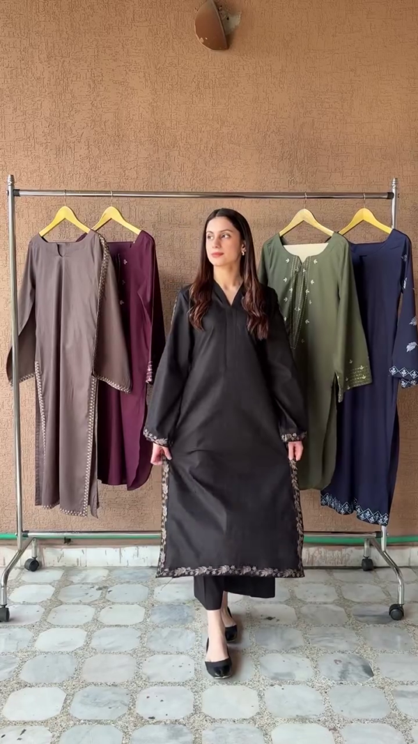 Women's Elegant Embroidered Straight Kurta Set – Black | 4 Timeless Colors