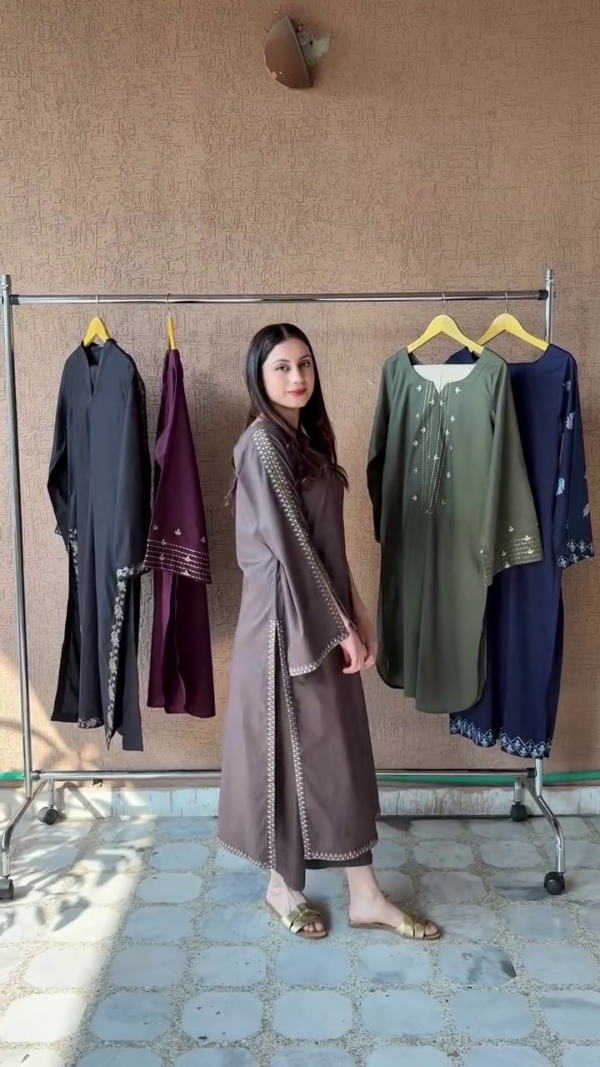 Women's Elegant Embroidered Straight Kurta Set – Black | 4 Timeless Colors - Image 3