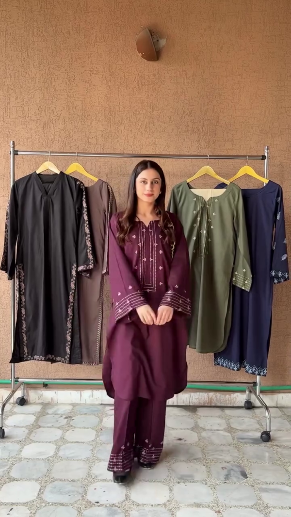 Women's Elegant Embroidered Straight Kurta Set – Black | 4 Timeless Colors - Image 2
