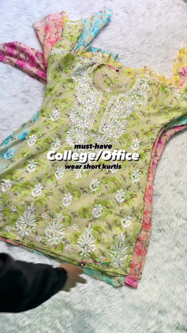 Floral Embroidered Short Kurti – Perfect for College & Office Wear | Available in 6 Colors - Image 2