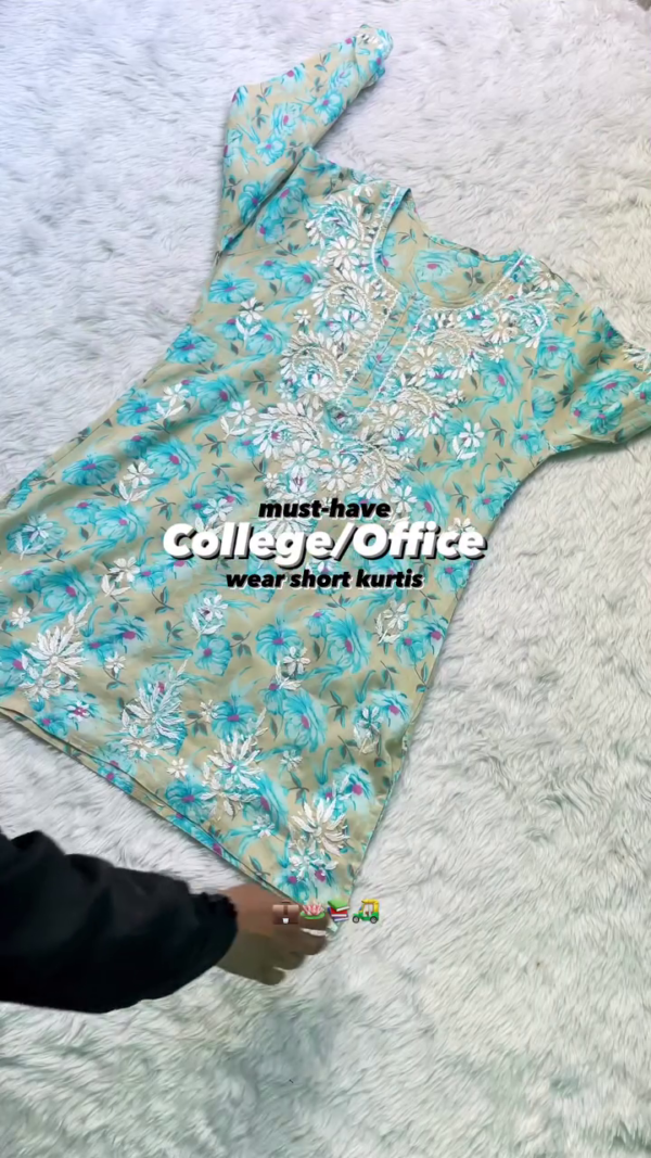 Floral Embroidered Short Kurti – Perfect for College & Office Wear | Available in 6 Colors