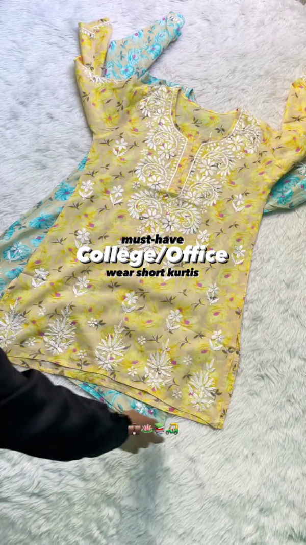 Floral Embroidered Short Kurti – Perfect for College & Office Wear | Available in 6 Colors - Image 3