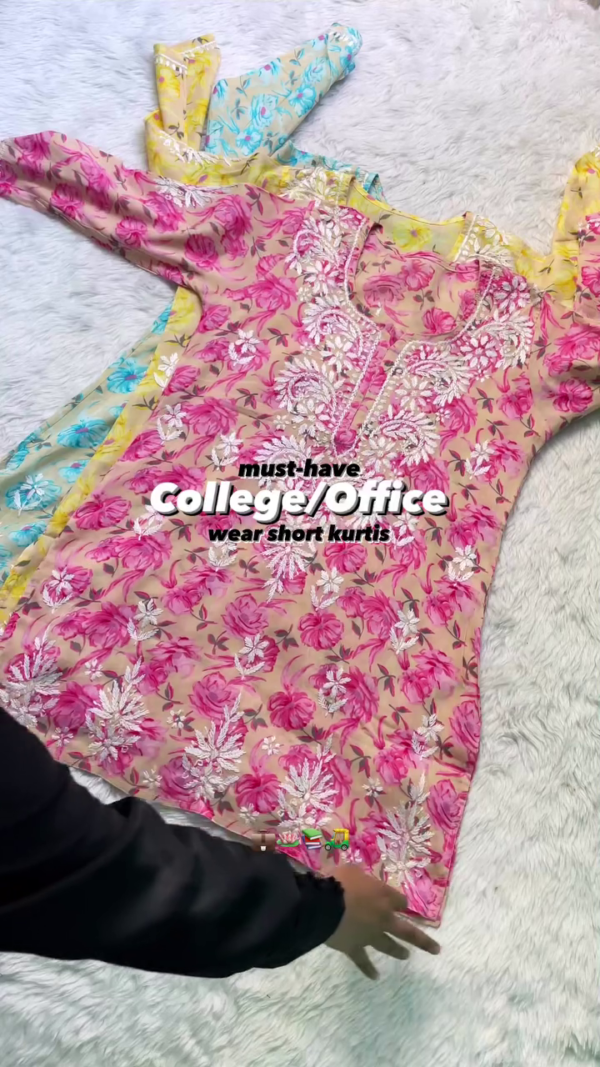 Floral Embroidered Short Kurti – Perfect for College & Office Wear | Available in 6 Colors - Image 4