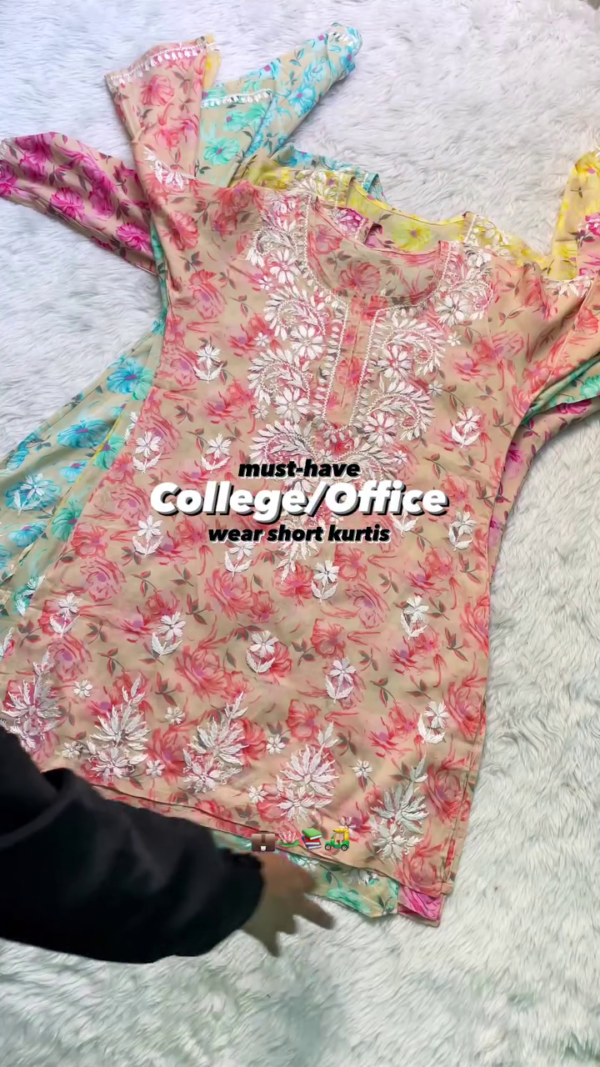 Floral Embroidered Short Kurti – Perfect for College & Office Wear | Available in 6 Colors - Image 6