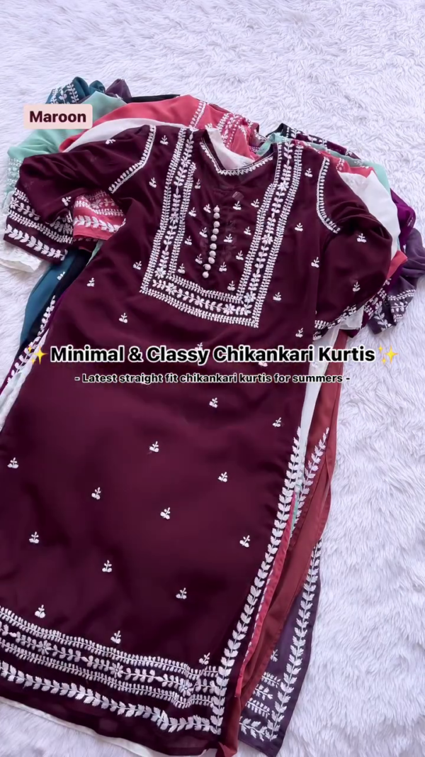 Teal Blue Chikankari Kurti – Elegant & Minimal Straight Fit for Summer | 10 Color Options - Image 2