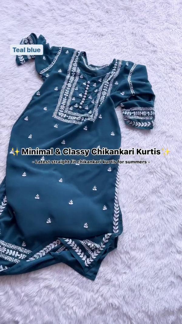 Teal Blue Chikankari Kurti – Elegant & Minimal Straight Fit for Summer | 10 Color Options