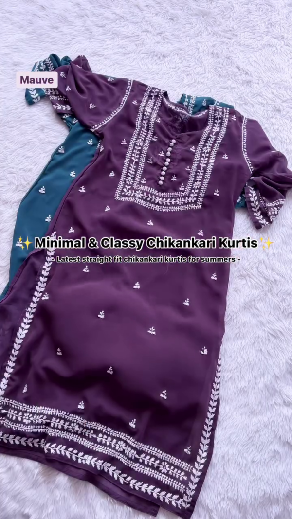 Teal Blue Chikankari Kurti – Elegant & Minimal Straight Fit for Summer | 10 Color Options - Image 9