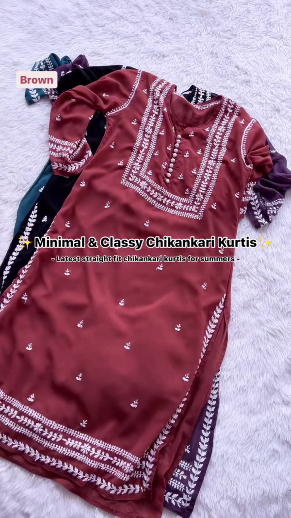 Teal Blue Chikankari Kurti – Elegant & Minimal Straight Fit for Summer | 10 Color Options - Image 7