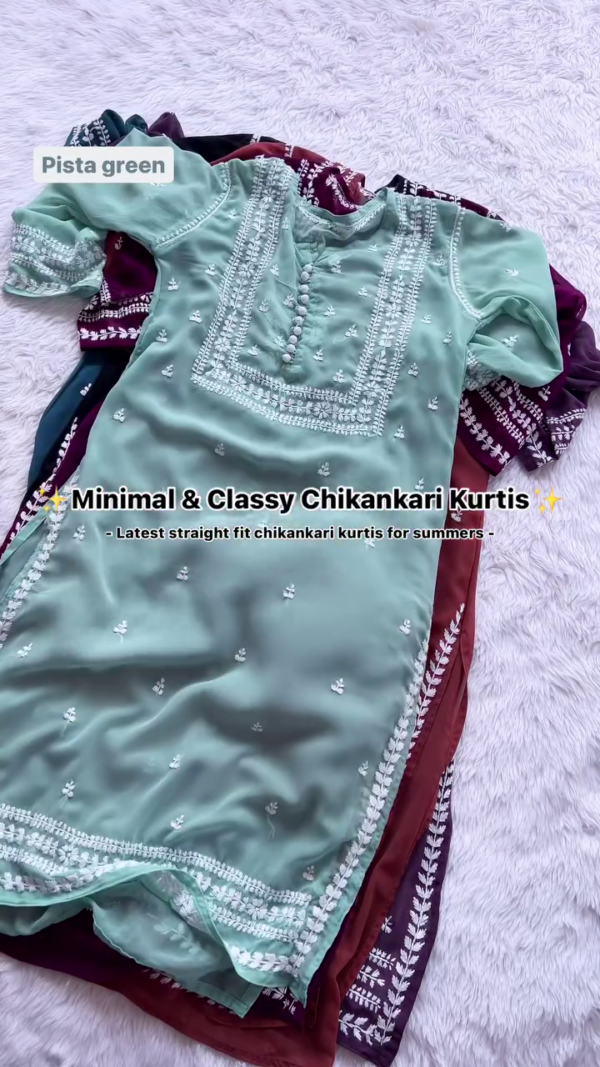 Teal Blue Chikankari Kurti – Elegant & Minimal Straight Fit for Summer | 10 Color Options - Image 5