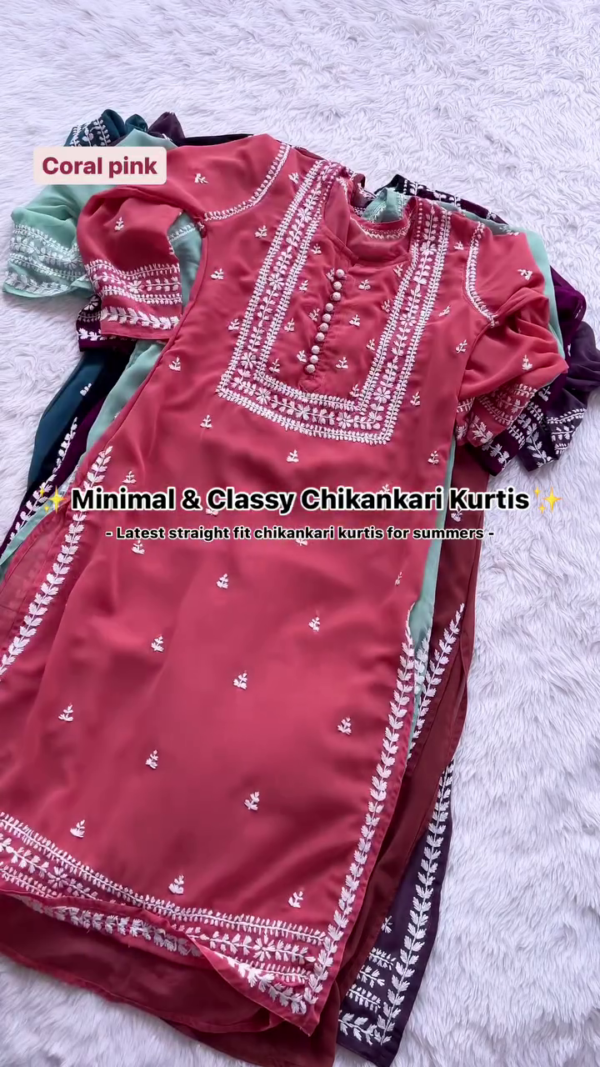 Teal Blue Chikankari Kurti – Elegant & Minimal Straight Fit for Summer | 10 Color Options - Image 4