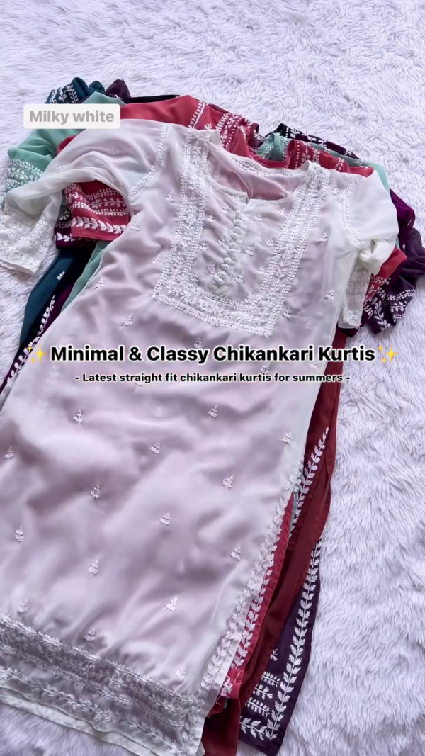 Teal Blue Chikankari Kurti – Elegant & Minimal Straight Fit for Summer | 10 Color Options - Image 3