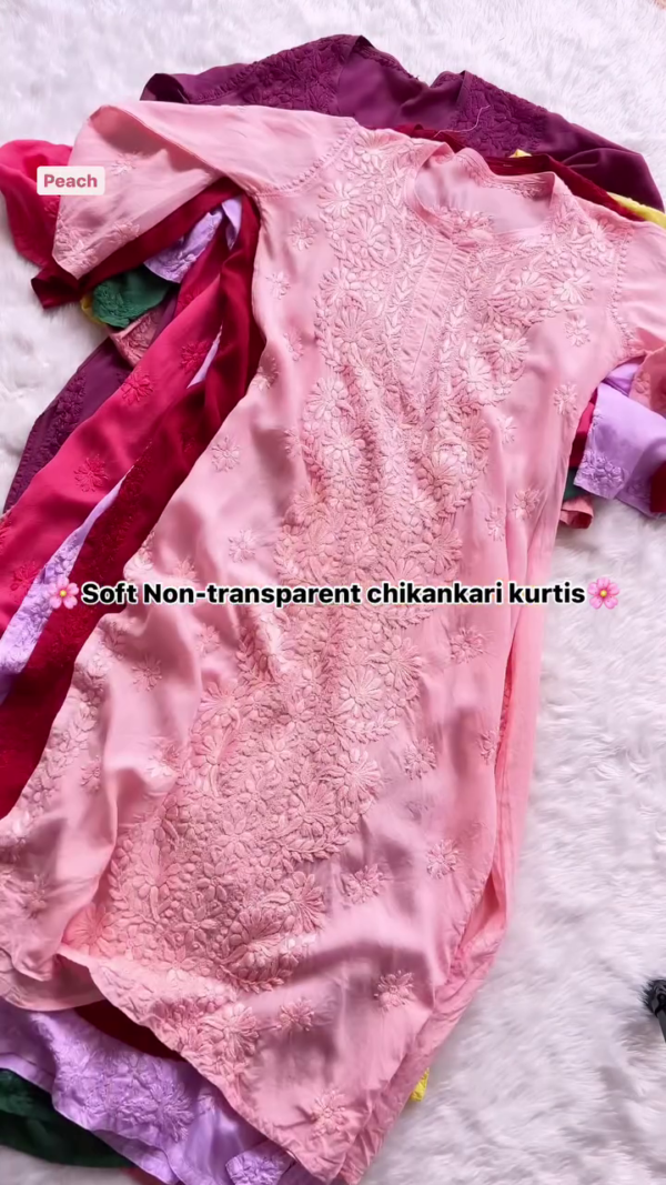 Wine Chikankari Kurti – All-Over Embroidery | Soft & Non-Transparent Fabric | 8 Elegant Colors - Image 2