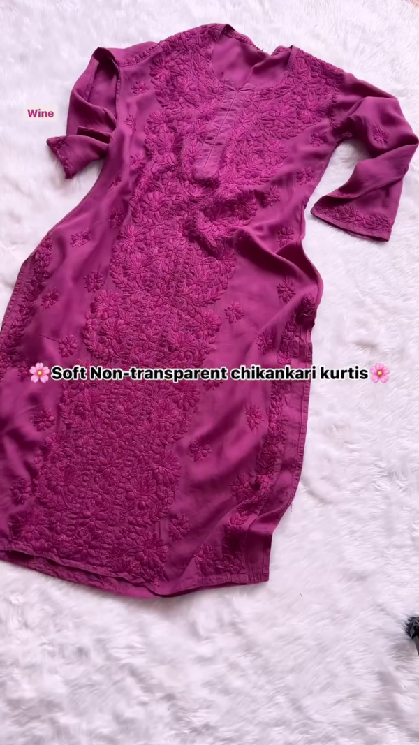 Wine Chikankari Kurti – All-Over Embroidery | Soft & Non-Transparent Fabric | 8 Elegant Colors