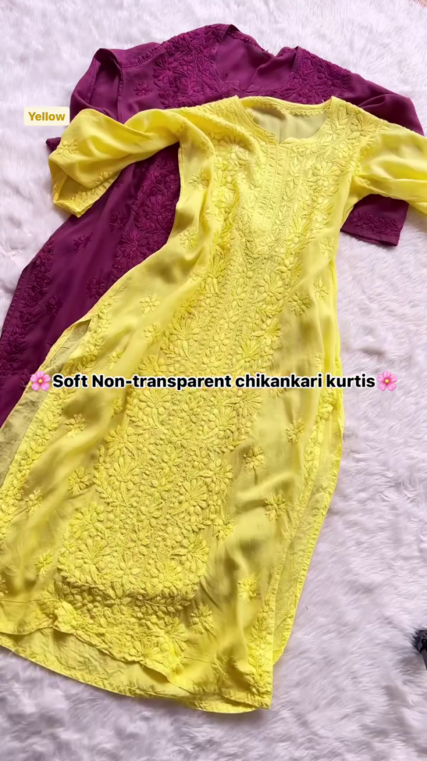 Wine Chikankari Kurti – All-Over Embroidery | Soft & Non-Transparent Fabric | 8 Elegant Colors - Image 3