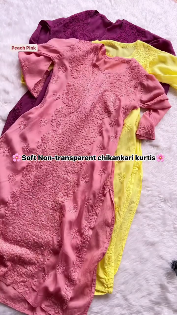 Wine Chikankari Kurti – All-Over Embroidery | Soft & Non-Transparent Fabric | 8 Elegant Colors - Image 4