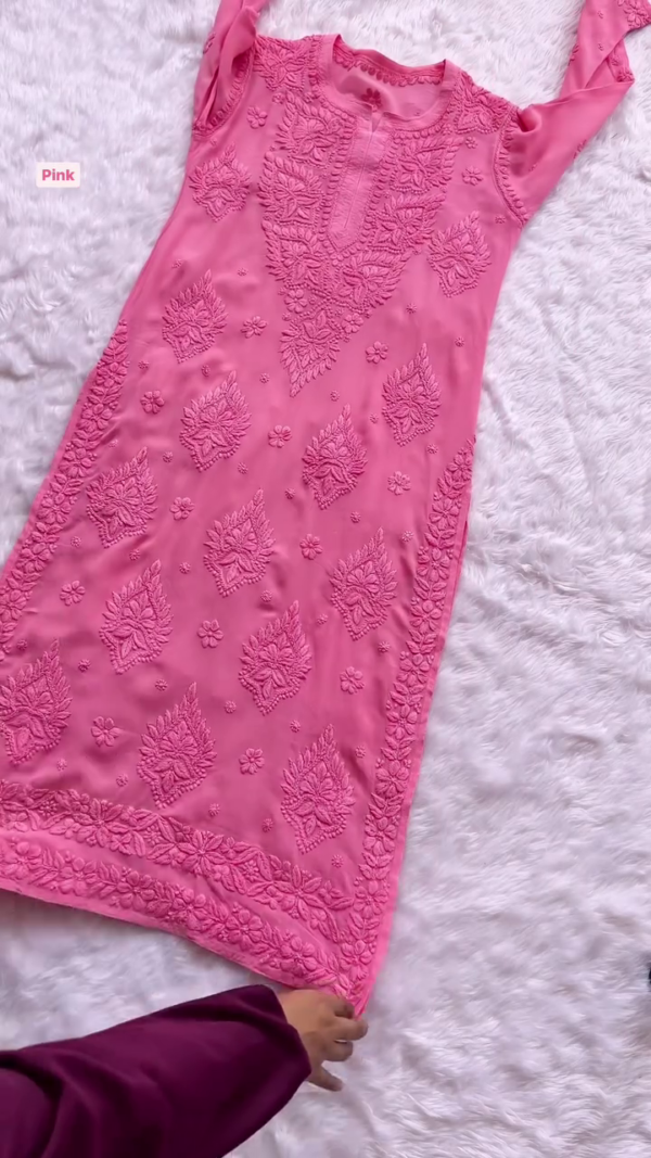 Elegant Pink Chikankari Kurti – Full Embroidery | Soft, Non-Transparent Fabric | 10 Radiant Colors